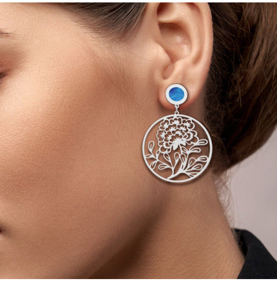 Boucles d'oreilles Argentées Porcelana Flor