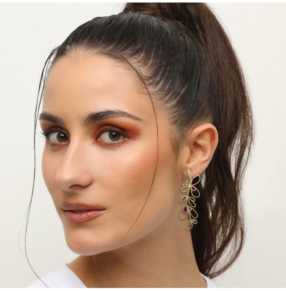 Boucles d'oreilles Longues Dorées Sindra Violet
