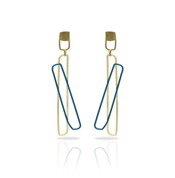 Pendientes Block Duo Azul baño Oro