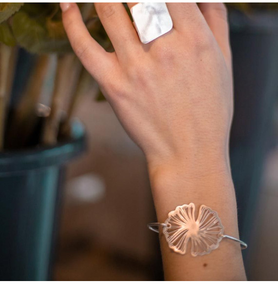Pulsera clic Ginkgo Biloba baño Plata